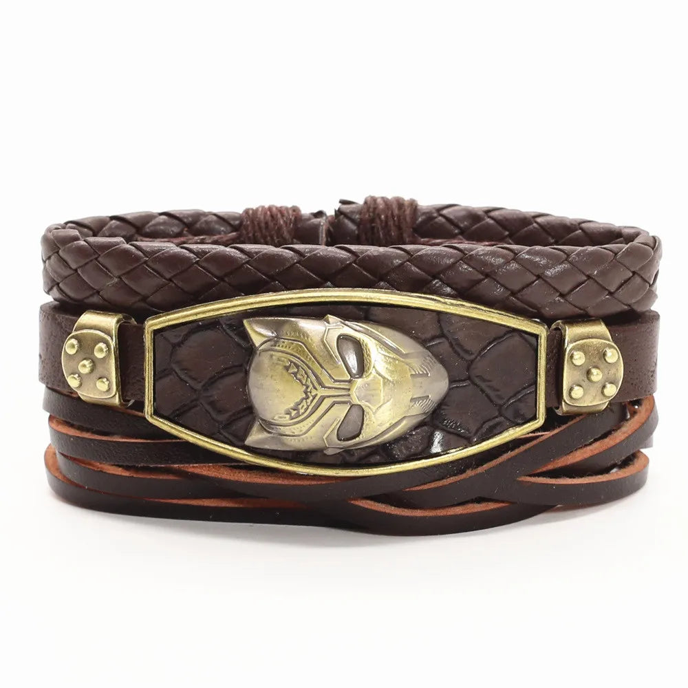 Alloy Scorpion Charm Braided Leopard Genuine Men Leather Bracelets For Women Wrap Wristbands Bangles Homme Wholesale Jewel