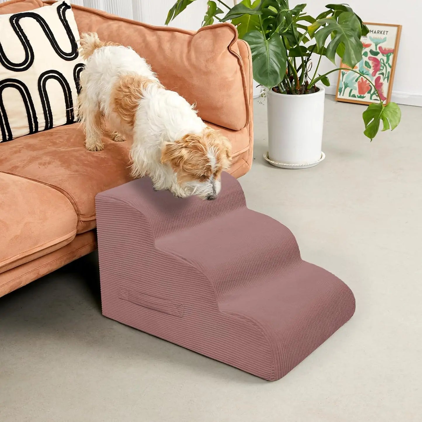 Mesa Lemon Dog Steps 3-Step Pet Ramp Stairs for Small Dogs & Cats Non-Slip Removable Easy Clean Cover