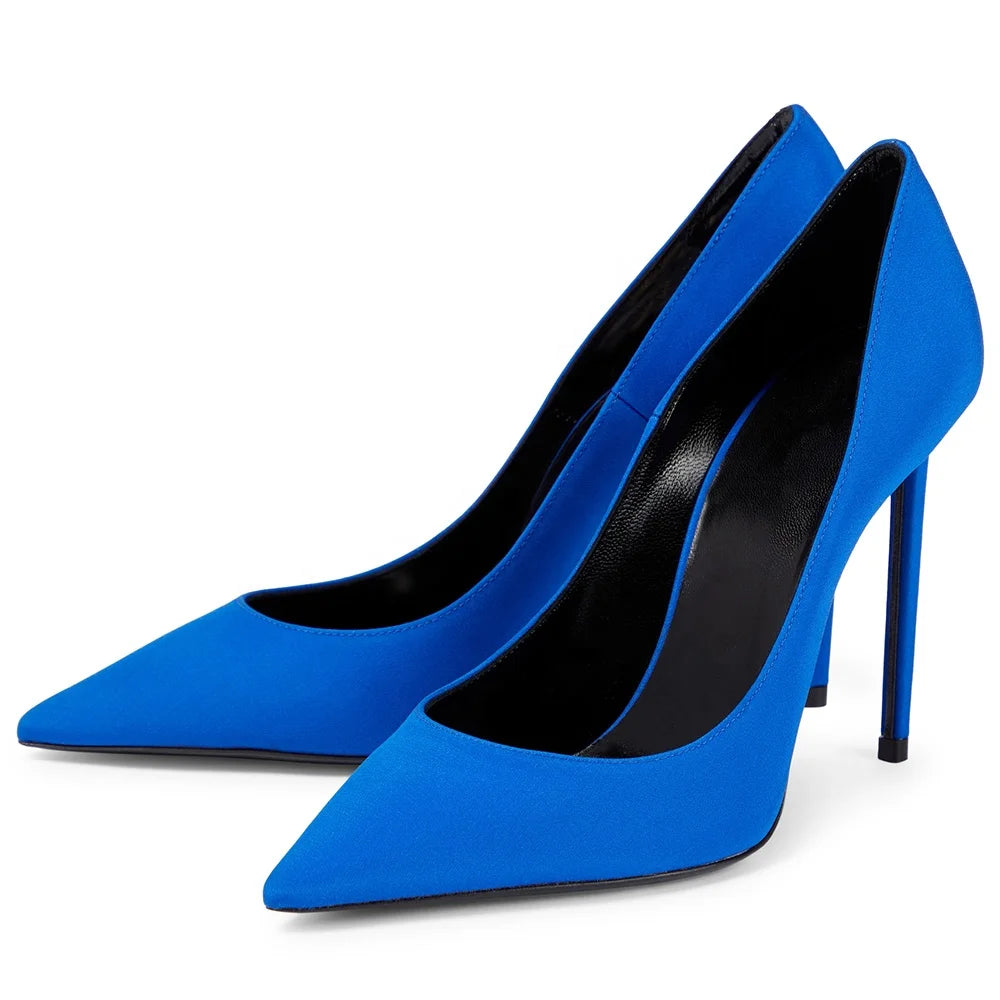 Large Size Classic Ladies Shoes Black Faux Suede Silk Thin Heel Pointed Toe Party Stilettos High Heels Pumps Women Footwear