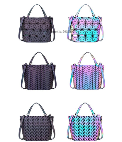 ladies Luminous  bag geometric bags for women 2024 Quilted Shoulder Bags Laser Plain Folding female Handbags bolsa feminina