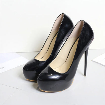 Big Size 35-47 Patent Leather Red Wedding Shoes 2025 Women Round Toe Super High Heels 16cm Pumps Sexy Platform Party Shoes Woman