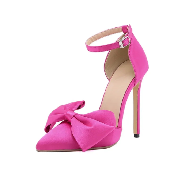 Zapatos De Tacon Summer Ladies Shoes New 2023 Satin Bow Comfortable 12cm 35-42 Women High Heels