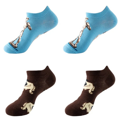 4pairs Funny animal Combed Cotton Fashion Hip Hop Man woman Oil Painting Socks Harajuku Skateboard outer space Happy love Socks