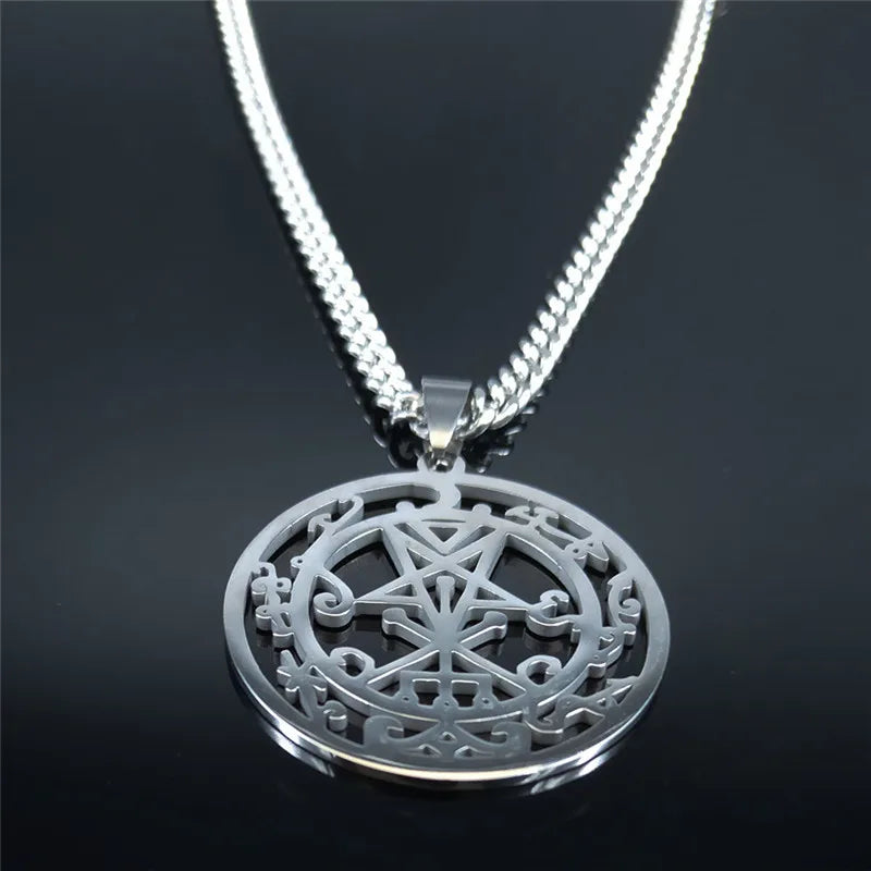 Sceal Sigil of Lilith Silver Color Stainless Steel Satan Necklace Jewelry Minor Key Necklace Hidden Seal Goetia Sign N1033