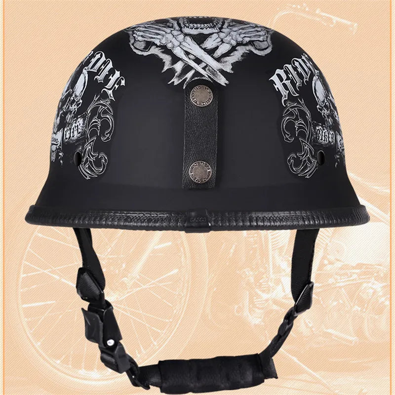 Helmet Vintage Half Face Helmet Motorcycle Helmets  Helm Vintage Retro Casco Para Black Leather German Solder