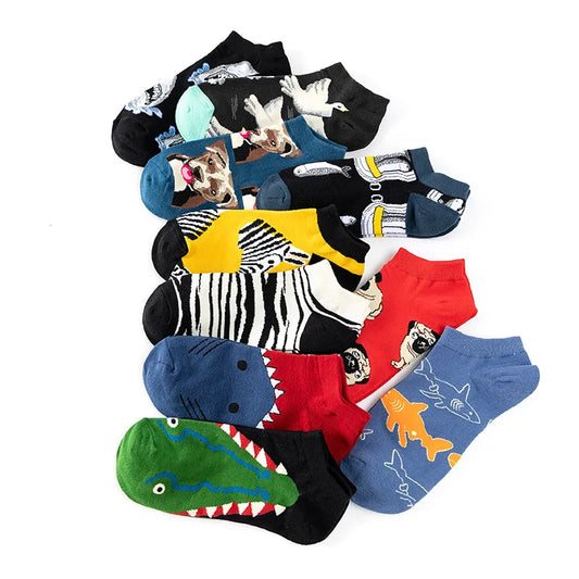4pairs Funny animal Combed Cotton Fashion Hip Hop Man woman Oil Painting Socks Harajuku Skateboard outer space Happy love Socks