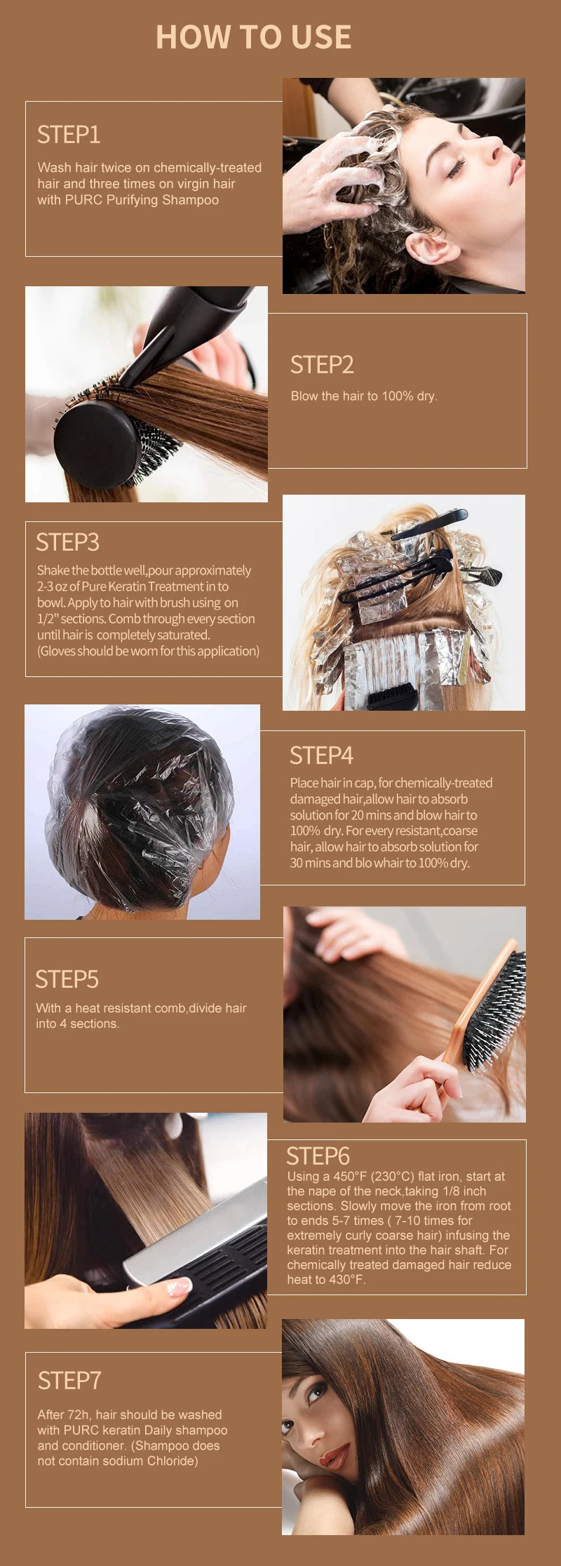 PURC 300ML Professional Keratin Hair Treatment Smoothing Repairing Frizz Curly Hair Straightening Brazilian Keratin Hair Care