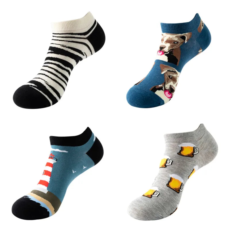 4pairs Funny animal Combed Cotton Fashion Hip Hop Man woman Oil Painting Socks Harajuku Skateboard outer space Happy love Socks