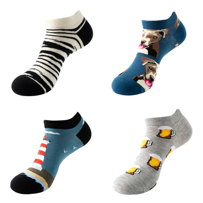 4pairs Funny animal Combed Cotton Fashion Hip Hop Man woman Oil Painting Socks Harajuku Skateboard outer space Happy love Socks