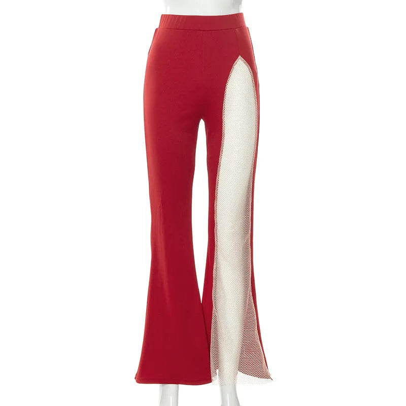 Street Fashion Flared Pants  Women Grenadine High Waist Pants for Women Glitter High Slit Boot Cut Flared Trousers 2021 Autumn
