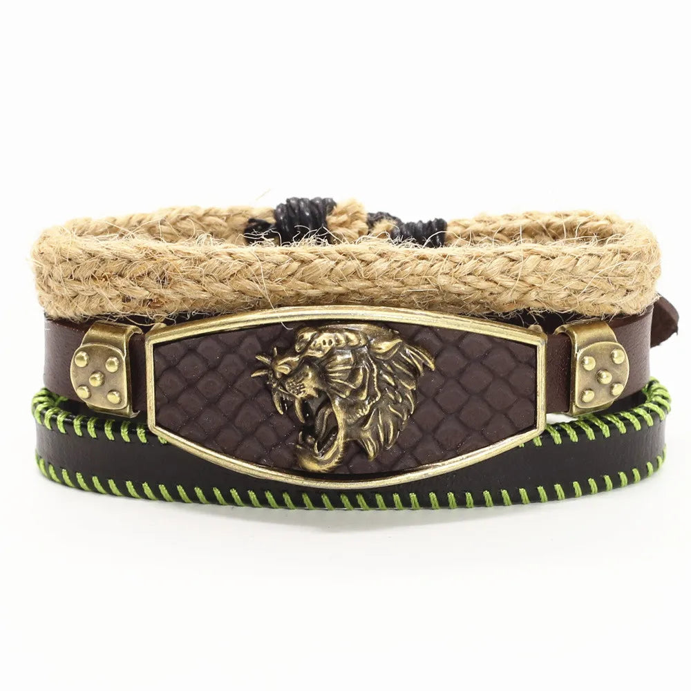 Alloy Scorpion Charm Braided Leopard Genuine Men Leather Bracelets For Women Wrap Wristbands Bangles Homme Wholesale Jewel