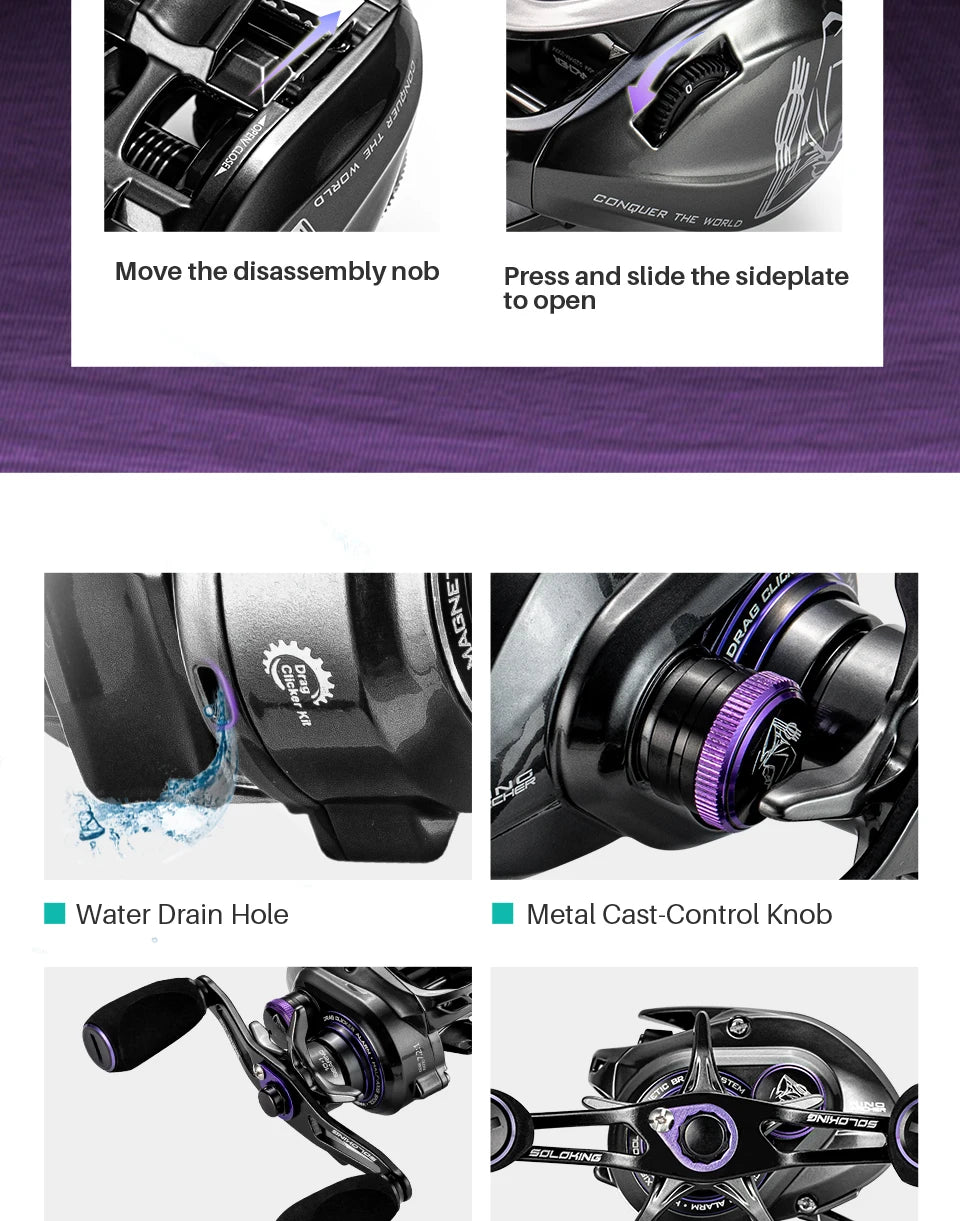 Soloking GKA200 Pro Baitcasting Reel Fishing Reels 9KG Drag Power 6+1 BB Drag Clicker Sound Baitcaster Reel 베이트 릴
