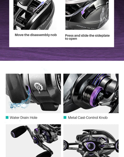 Soloking GKA200 Pro Baitcasting Reel Fishing Reels 9KG Drag Power 6+1 BB Drag Clicker Sound Baitcaster Reel 베이트 릴