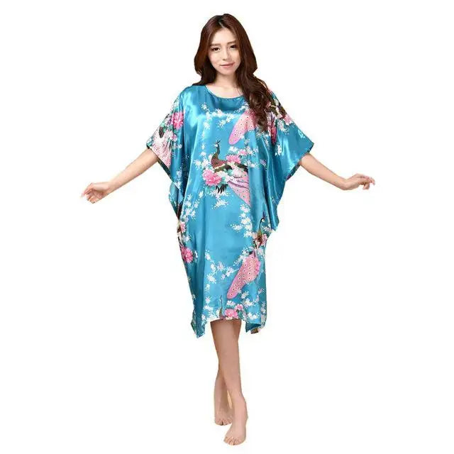 Lady Classic Bat Sleeve Kimono Bathrobe Gown Print Floral Sleepwear Nightgown Lougne Nightdress Negligee Soft Intimate Lingerie