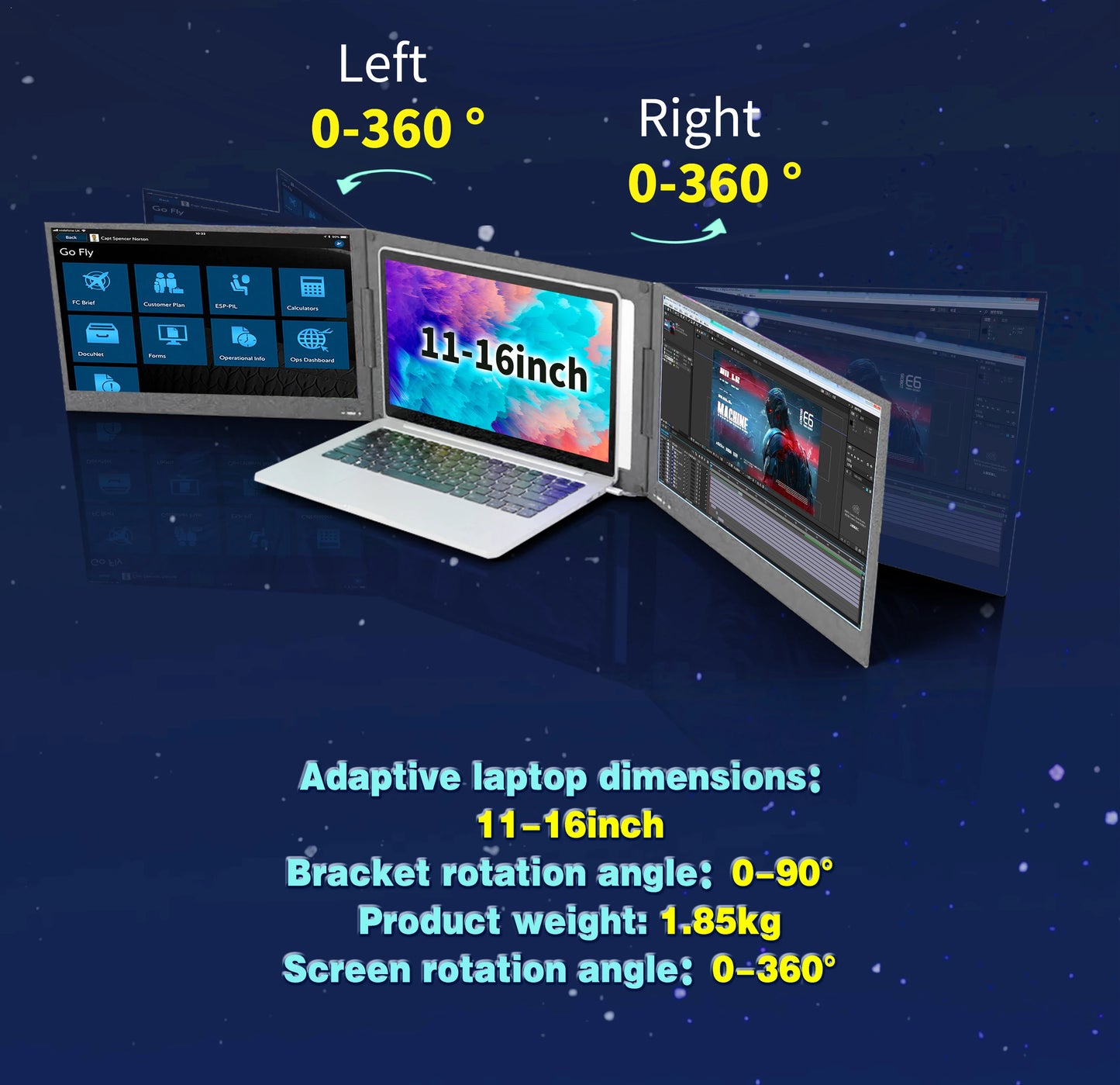 OEM/ODM Factory-Approved Triple Laptop Screen Extender Dual 15.6 Inch 1080P LCD Monitors Portable Tri Screen Monitor for IPS TFT