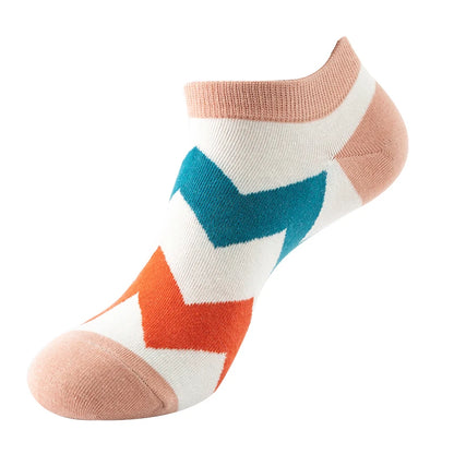 4 pairs Men's And Women's Latest Design Boat Socks Short Summer Socks Quality Business Geometric Lattice Colorful  Cotton Socks