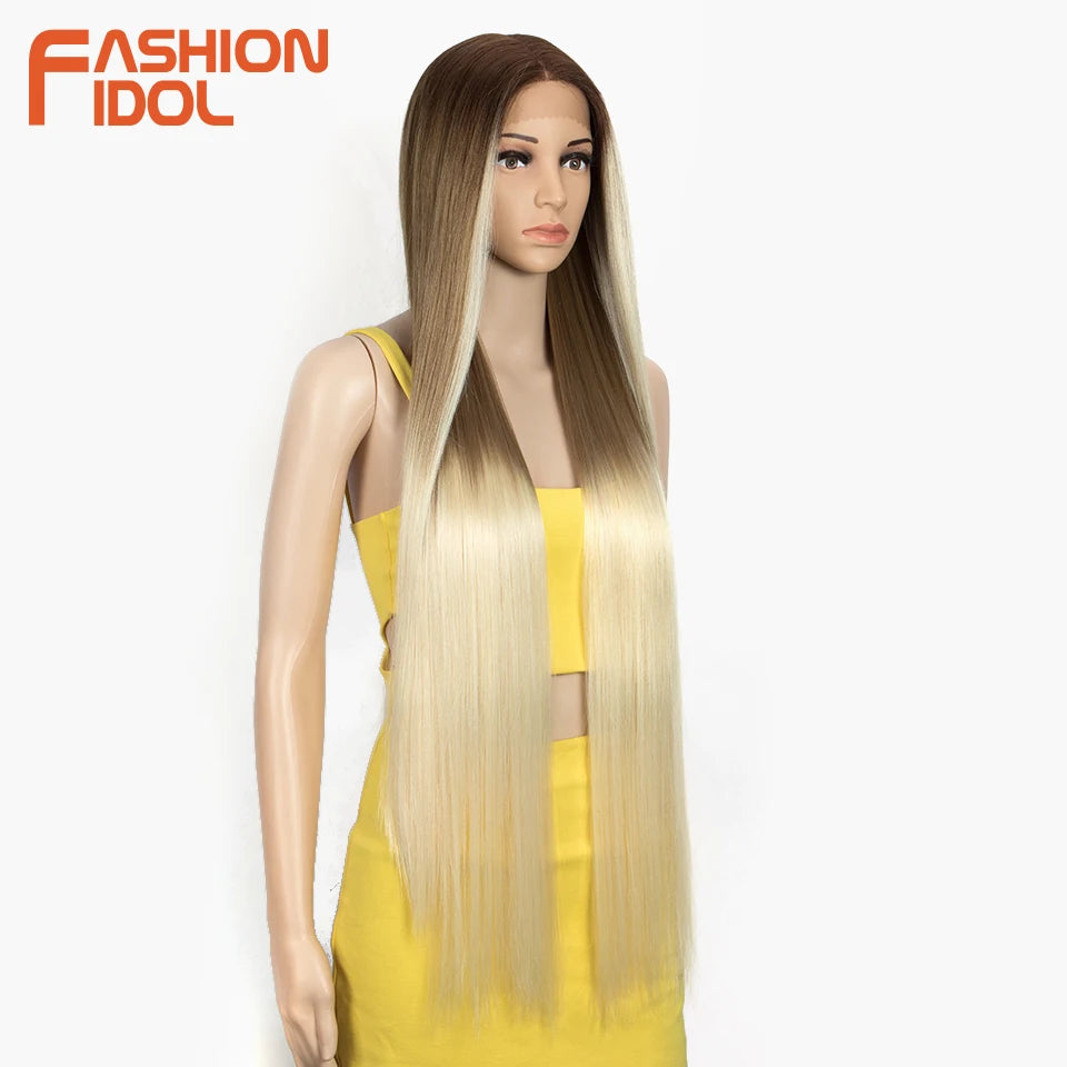 38 inch Straight Long Hair Synthetic Lace Front Wigs For Women High Temperature Hair Ombre 613 Red Cosplay Wigs Synthetic Hair