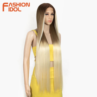 38 inch Straight Long Hair Synthetic Lace Front Wigs For Women High Temperature Hair Ombre 613 Red Cosplay Wigs Synthetic Hair