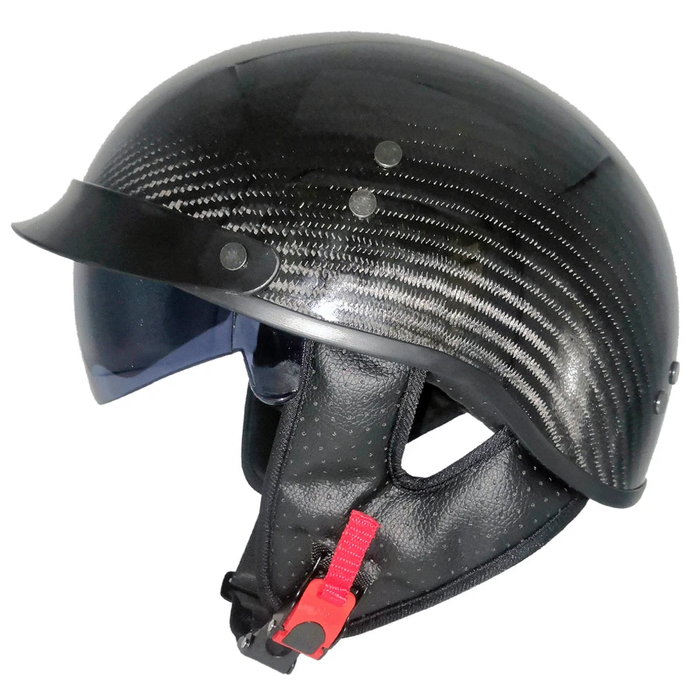 Genuine Carbon Fiber Motorcycle Helmet Headbone Cruiser Lightweight Vintage Retro Moto Motocross Harley Motorbike Half Helmets