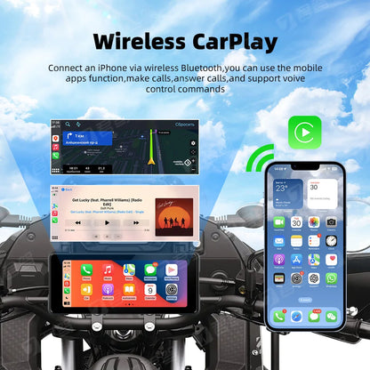 7 Inch Big Screen Wireless Carplay Waterproof IP67 ABS Material with Front and Back Dash Camera for Motorcycle and Car