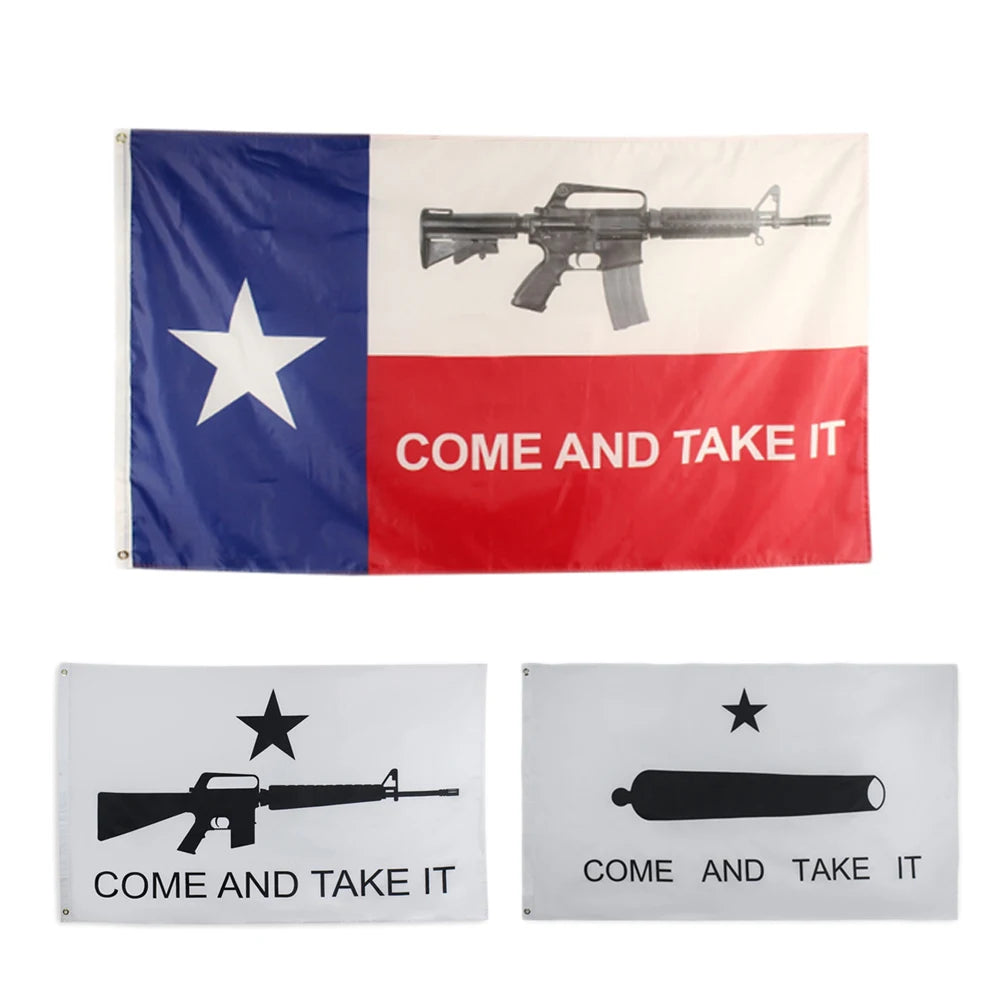 Come And Take It big gun Flag Texas Gonzales NRA flags gun Texas Military Spartan 90*150cm banner Brass buttonhole