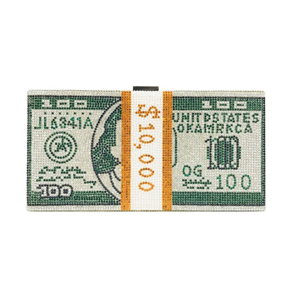 Luxury Money Clutch Rhinestone Purse 10000 Dollars Stack of Cash Evening Handbags Shoulder Wedding Dinner Bag 8 Color Wallet