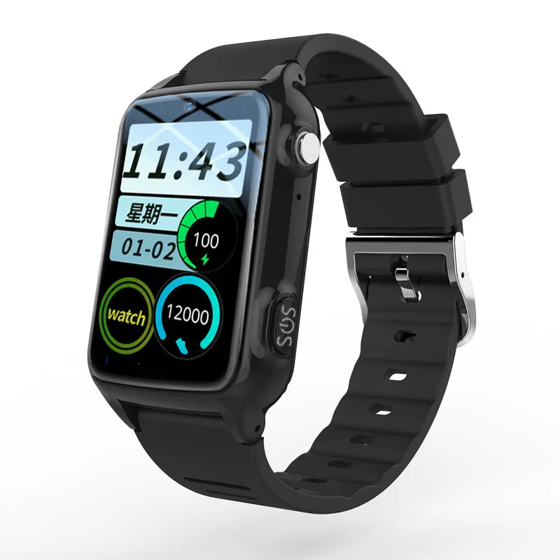 Two-Way Voice Chat Kids Fitness Tracker Watch with Smart GPS IPS Display Android Operating System Waterproof (IPX7) Square Shape