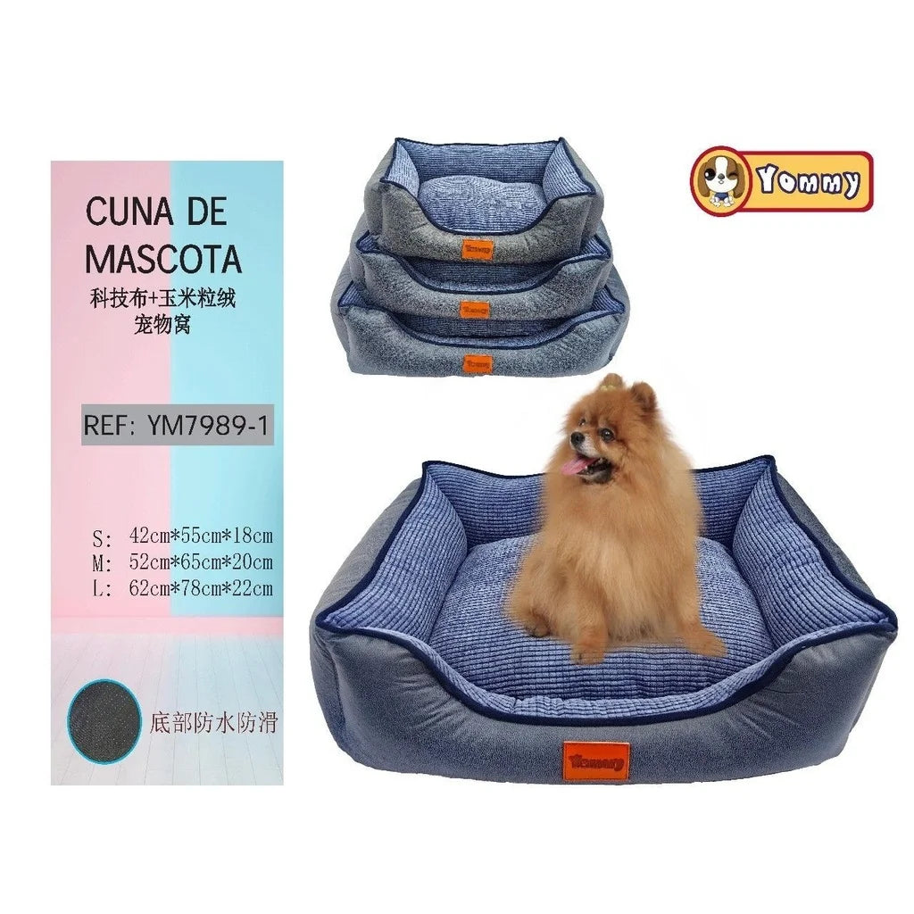Dog bed in tech fabric and blue corn fur - Pet bed