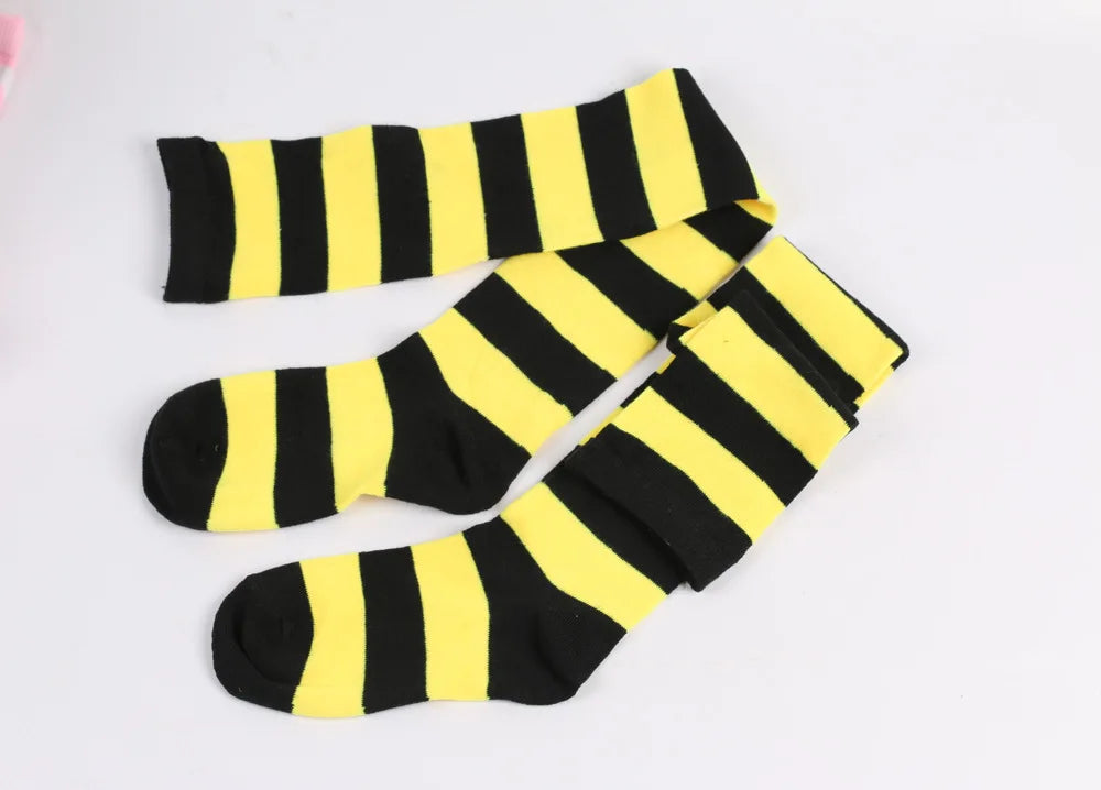 Womens Striped Thigh High Stockings Ladies Girls Black White pink Long Over Above Knee Socks femboy Cosplay Lolita Harajuku Y2k