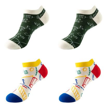 4 pairs Men's And Women's Latest Design Boat Socks Short Summer Socks Quality Business Geometric Lattice Colorful  Cotton Socks