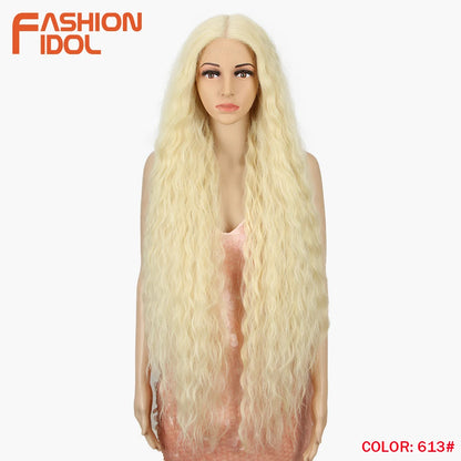 FASHION IDOL 42" Loose Wave Lace Front Wig Hair Synthetic Wigs For Women Ombre Blonde Water Wavy Long Curly Hair Wig Cosplay