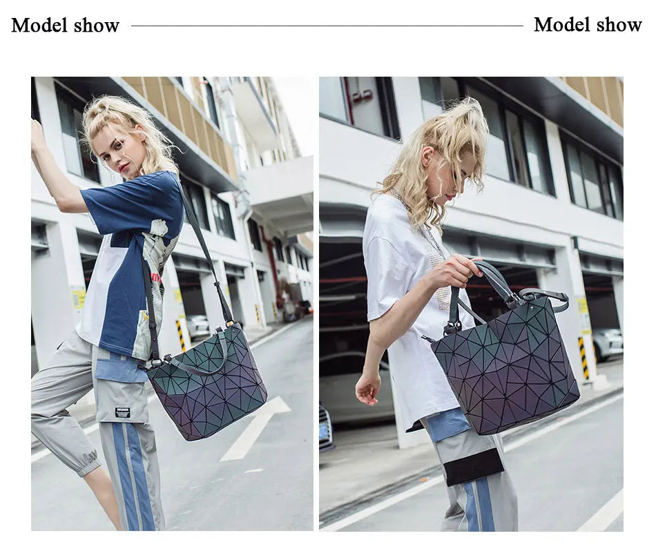 ladies Luminous  bag geometric bags for women 2024 Quilted Shoulder Bags Laser Plain Folding female Handbags bolsa feminina