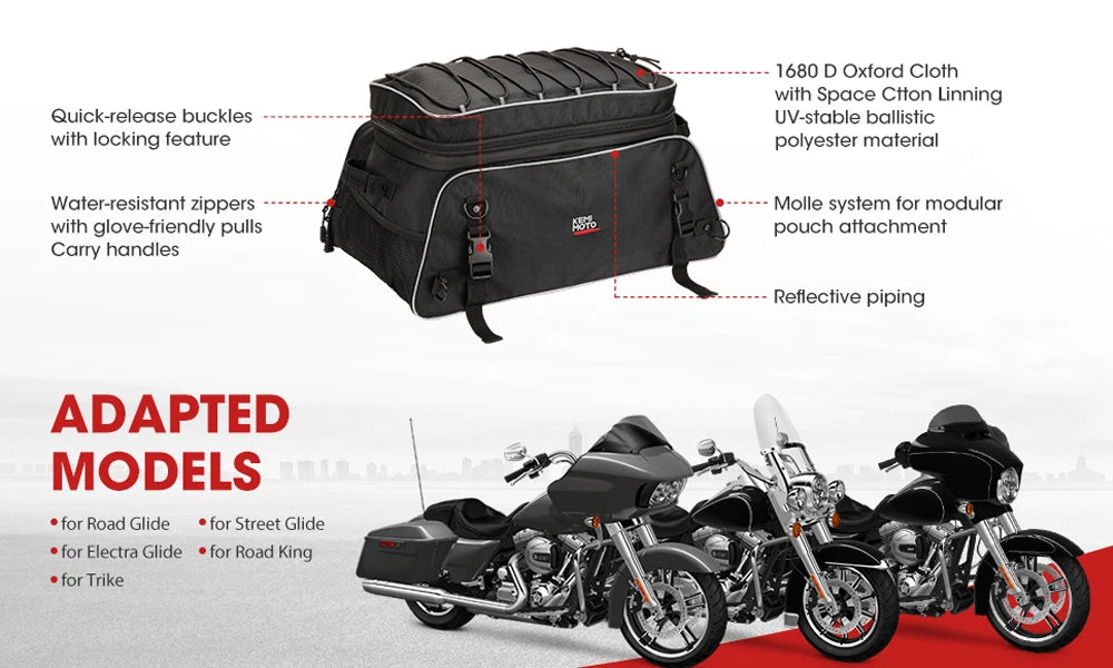 Motorcycle Travel Luggage Tour-Pack Rack Bag Collapsible Trunk Bags with Bar Straps for Street Glide for Electra Glide for Trike