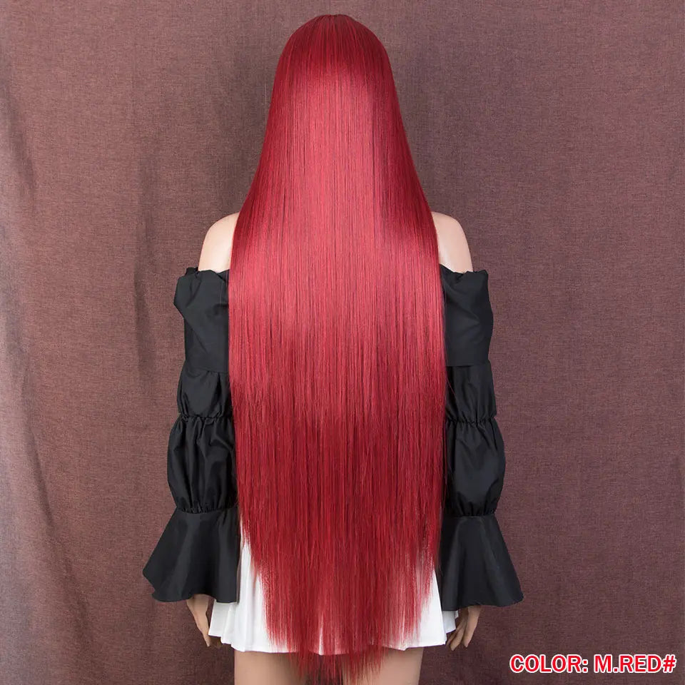 38 inch Straight Long Hair Synthetic Lace Front Wigs For Women High Temperature Hair Ombre 613 Red Cosplay Wigs Synthetic Hair