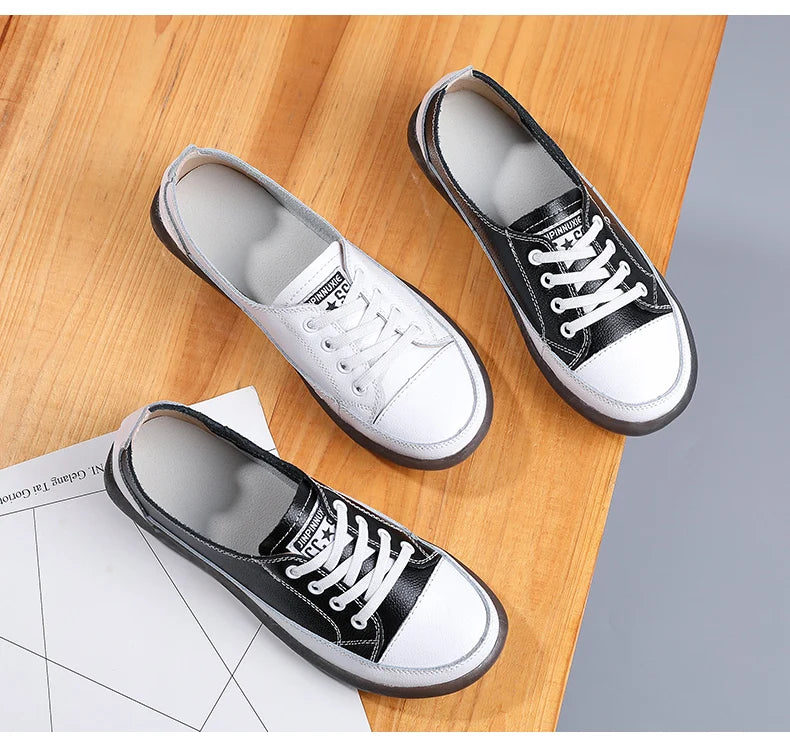 Women's Genuine Leather Sneakers Women Casual Fashionable Sports Shoes Vulcanized Woman Summer Flat Shoe Ladies White 40