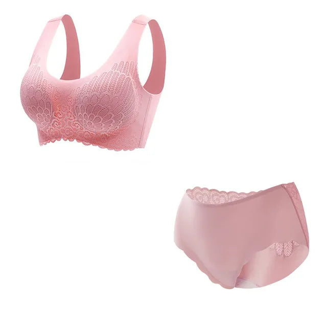 Comfortable Latex 4.0 Bra Women's Underwear Set Wireless With breast Pads Gather Bralette with panties Lingerie 2-pieces Suit