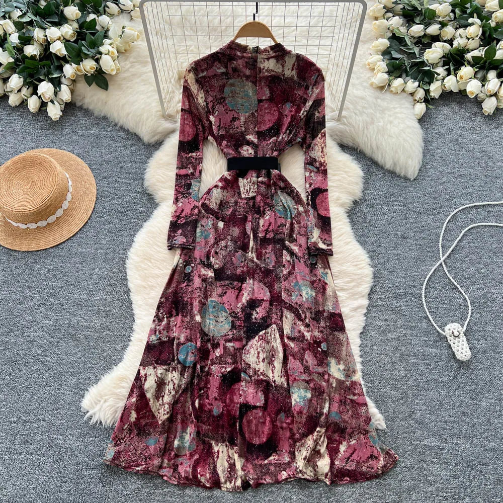 Summer Roman V-Neck Tunic Slim Bandage Casual Maxi Dress for Women Empire Printed Dress