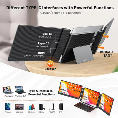 S3 Ultra Slim 14\" FHD 1080P IPS Triple Laptop Screen Extender Plug and Play Dual Portable Monitor with USB Interface