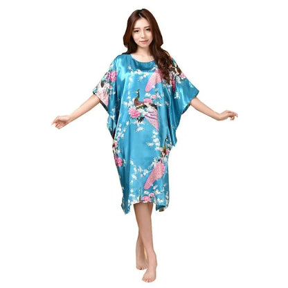 Lady Classic Bat Sleeve Kimono Bathrobe Gown Print Floral Sleepwear Nightgown Lougne Nightdress Negligee Soft Intimate Lingerie