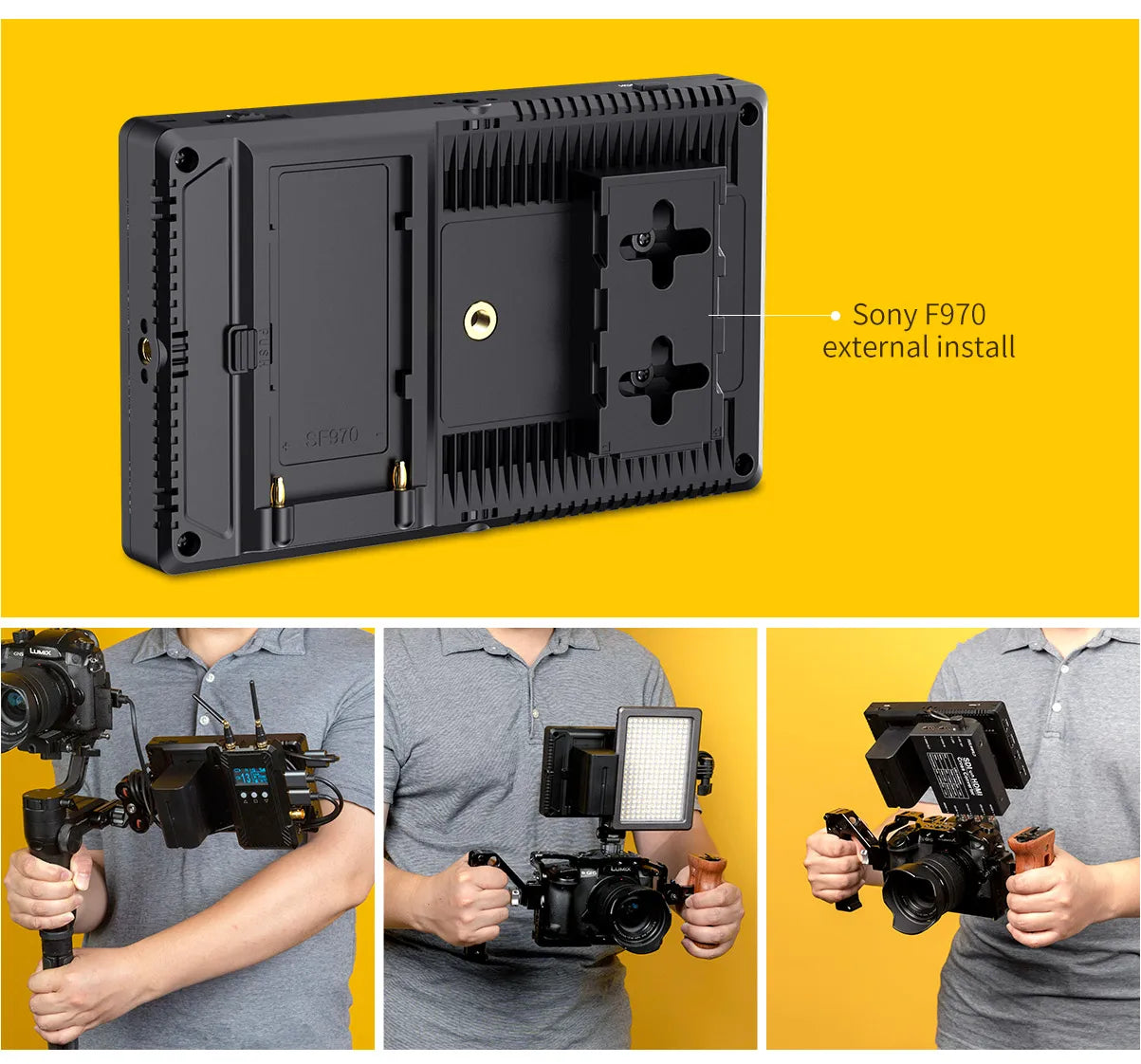 FEELWORLD-F7 Pro On-Camera Field Director Monitor, 7 "IPS Touch Screen, 3D LUT DSLR, HDMI, 4K, 60Hz, HD with F970 External Power