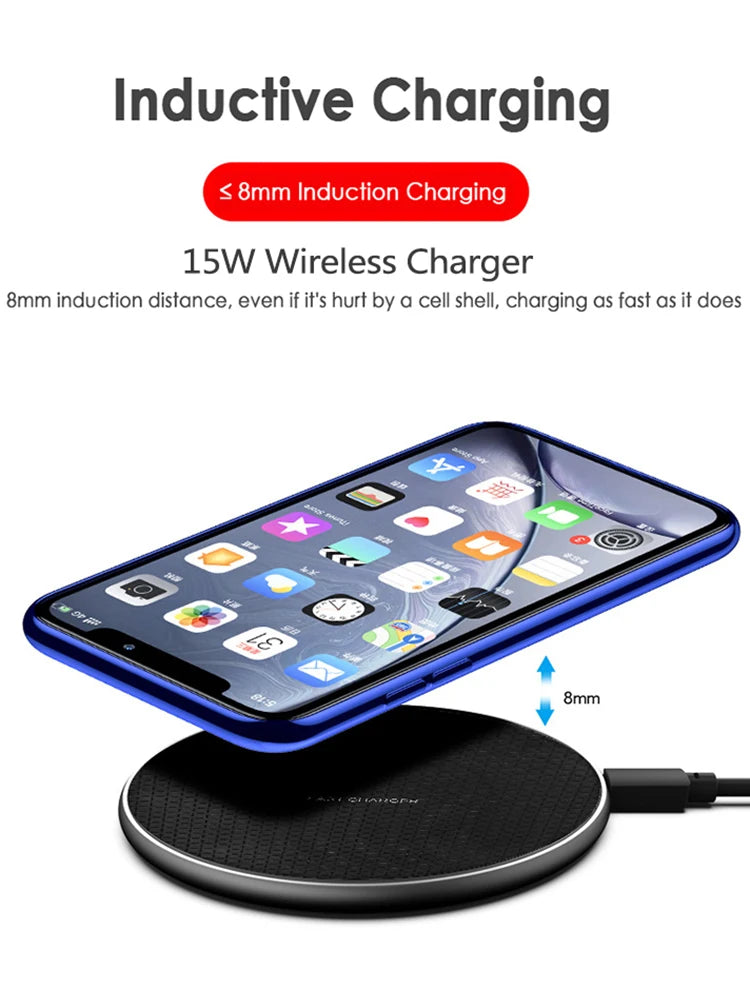 15W Wireless Charger Fast Charging Pad for Samsung S20 S10 Note 20 10+ S9 iPhone 11 12 Pro Xs Max X 8 Metal Wireless Charge Dock