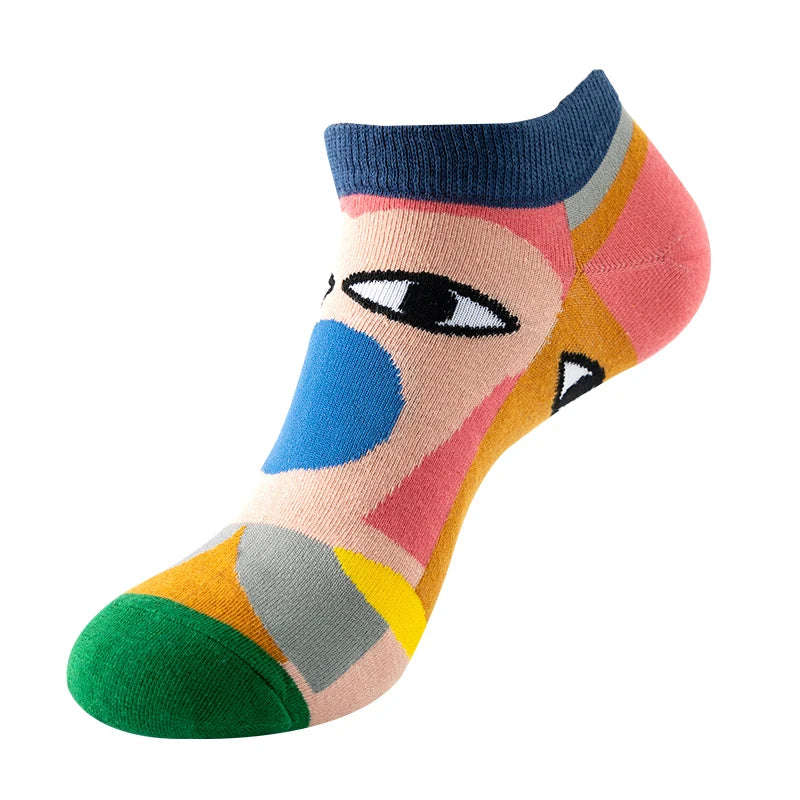 4 pairs Men's And Women's Latest Design Boat Socks Short Summer Socks Quality Business Geometric Lattice Colorful  Cotton Socks
