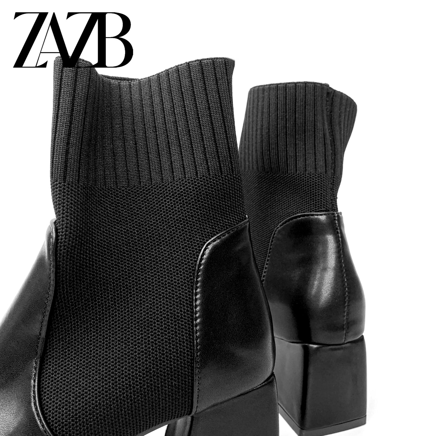 Big Sexy Booty Winter Women's Middle Cylinder Short Boots Chunky Heel Thick Bottom White Lace up Socks Leather Ladies Shoes