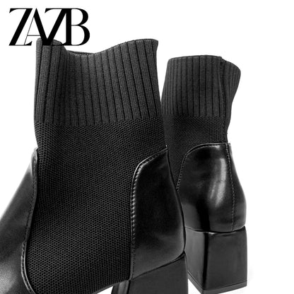 Big Sexy Booty Winter Women's Middle Cylinder Short Boots Chunky Heel Thick Bottom White Lace up Socks Leather Ladies Shoes