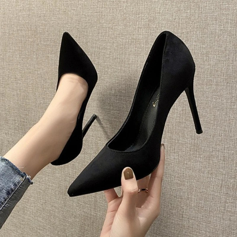 6CM/8CM/10CM Simple Design R Office Shoes Unique Luxury Suede Leather Heels for Ladies Shoes
