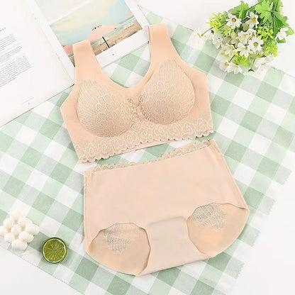 Comfortable Latex 4.0 Bra Women's Underwear Set Wireless With breast Pads Gather Bralette with panties Lingerie 2-pieces Suit