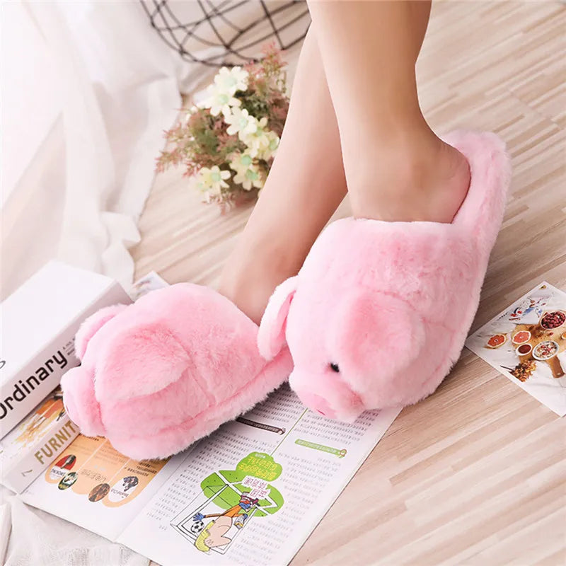 Winter Women Warm Indoor Slippers Ladies Fashion Cute Pink Pig Shoes Women's Soft Short Furry Plush Home Floor Slipper SH467