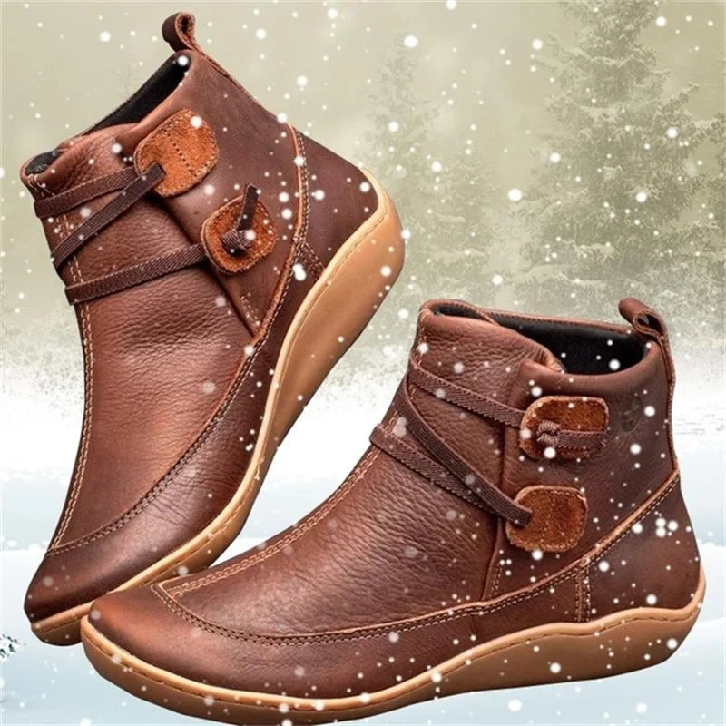 Women Knee high Boots Autumn Winter Lace Up Flat Shoes Sexy Steampunk PU Retro Buckle women shoes Ladies Snow Boots yui8