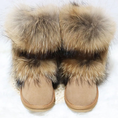 New Arrival 2025 Non-slip Fox Fur Woman Winter Snow Boots Women's Shoes Genuine Leather Natural Women's Snow Boots Thick Plush