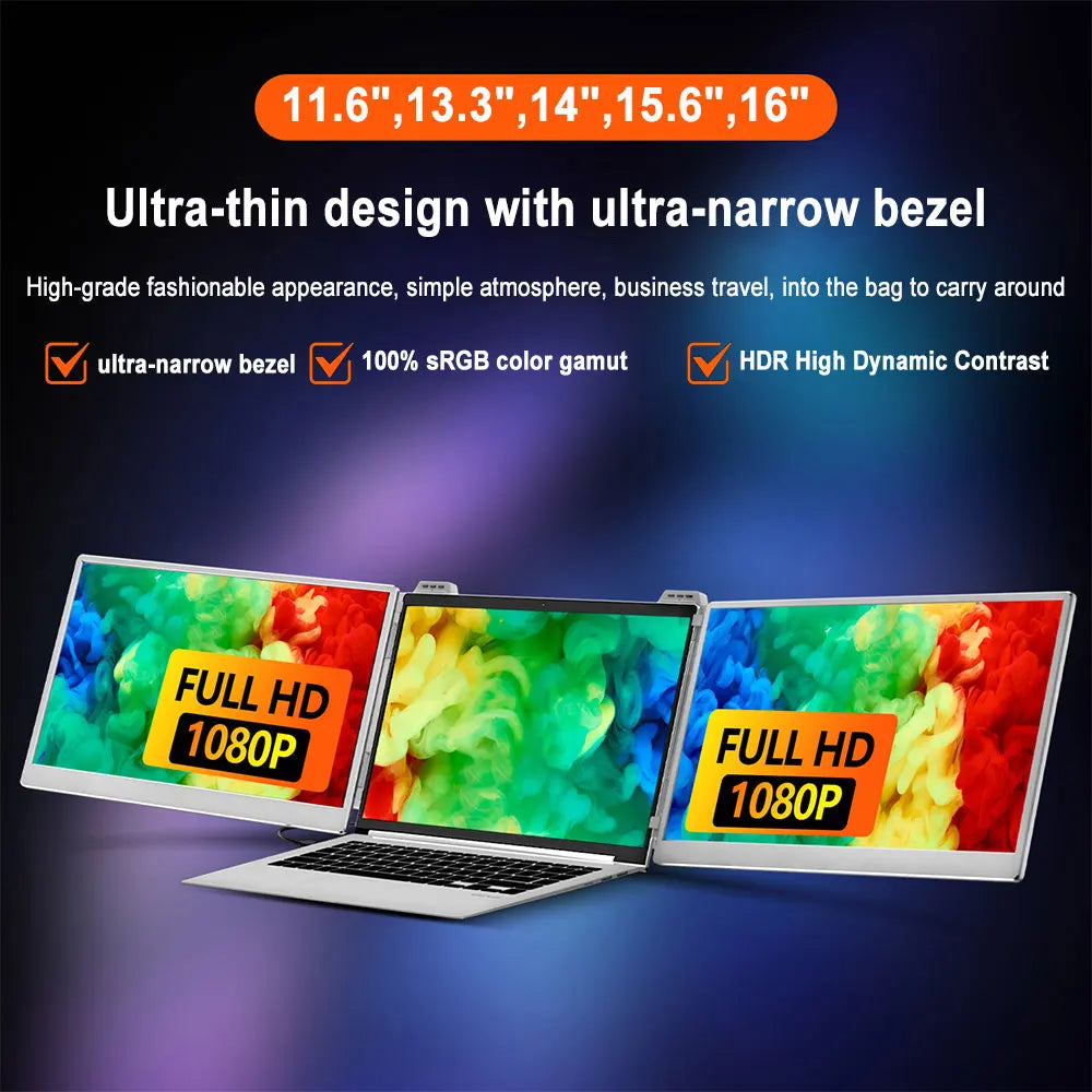 Dual Laptop Screen Extender Portable Monitor 14" FHD 1080P IPS Portable Dual Monitor for Laptops Plug and Play Double Screen